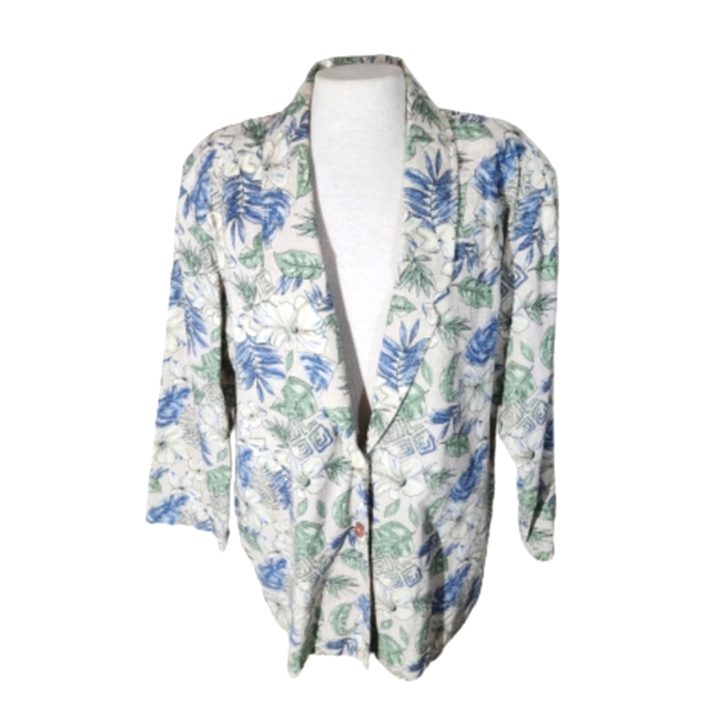 Blazer Floral Vintage Oversized Beige and Blue Plus Size 1X